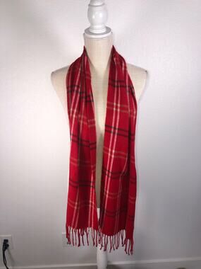 Steve Madden Red Plaid Fringe Scarf - OS